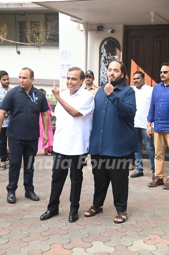 Mukesh Ambani and Anant Ambani cast their votes in Mumbai