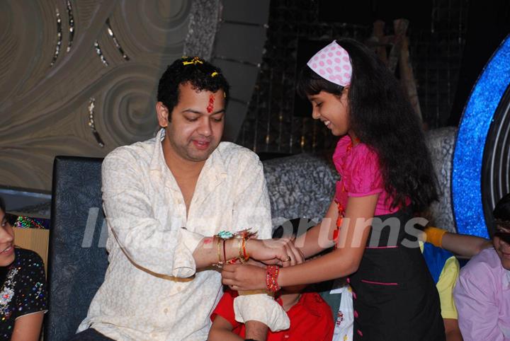 Raksha Bandhan on the sets of ''Chote Miya 2'' with Rahul Mahajan, in Mumbai