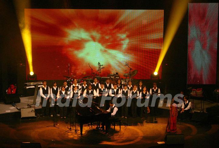 Students of music Maestro A R Rahaman at '''' Musical Evening with A R Rahaman'''', in New Delhi on Tuesday