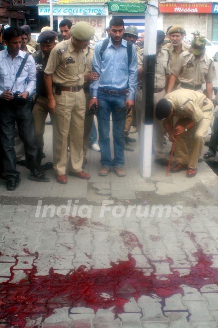 The site of the gun fight in Lal Chowk in the heart of Srinagar