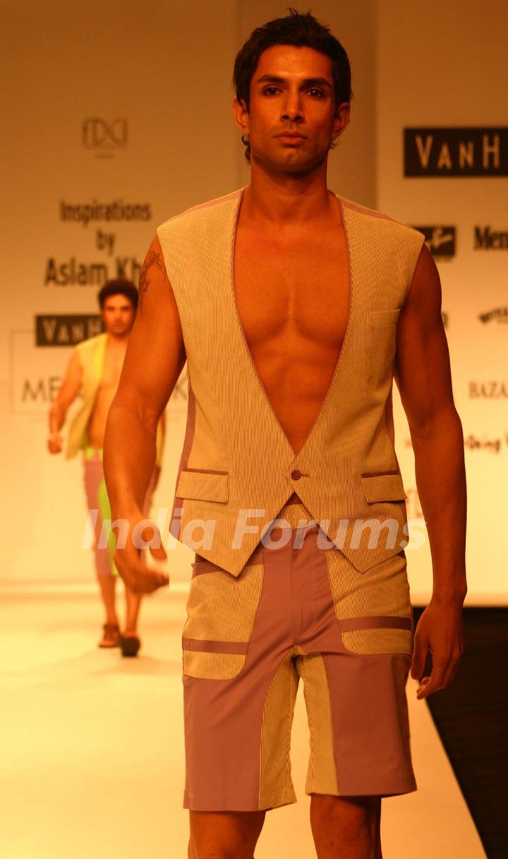 Model on the ramp for Designer Aslam Khan at India Mens Week at New Delhi