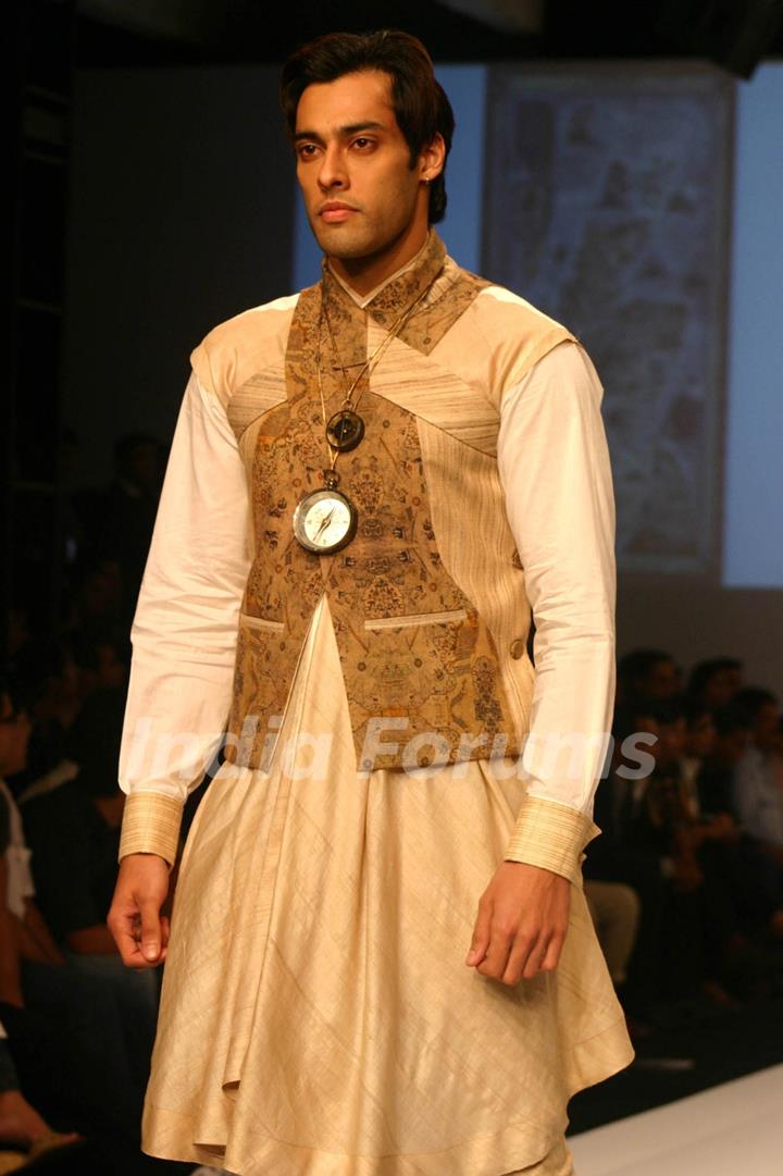 Model presenting creations of Designer Samant Chauhan at the Van Heusen &quot;India Mens Week&quot; in New Delhi on Sunday