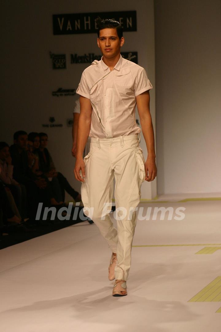 Model presenting creations of Designer Gaurav Gupta at the Van Heusen &quot;India Mens Week&quot; in New Delhi on Sunday