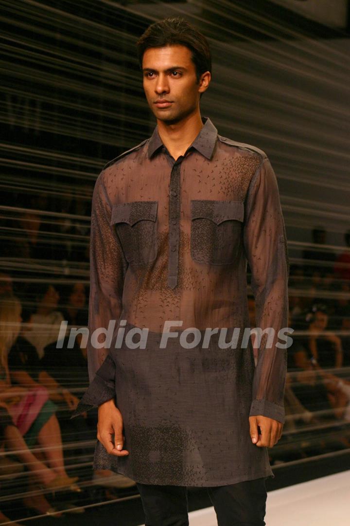 Model presenting creations of Designer Rajesh Pratap Singh at the Van Heusen &quot;India Mens Week&quot; in New Delhi on Sunday