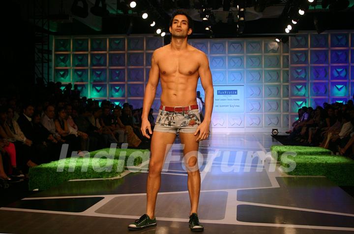 Model presenting creations of Designer Rohit Gandhi and Rahul Khanna at the Van Heusen &quot;India Mens Week&quot; in New Delhi on Sunday