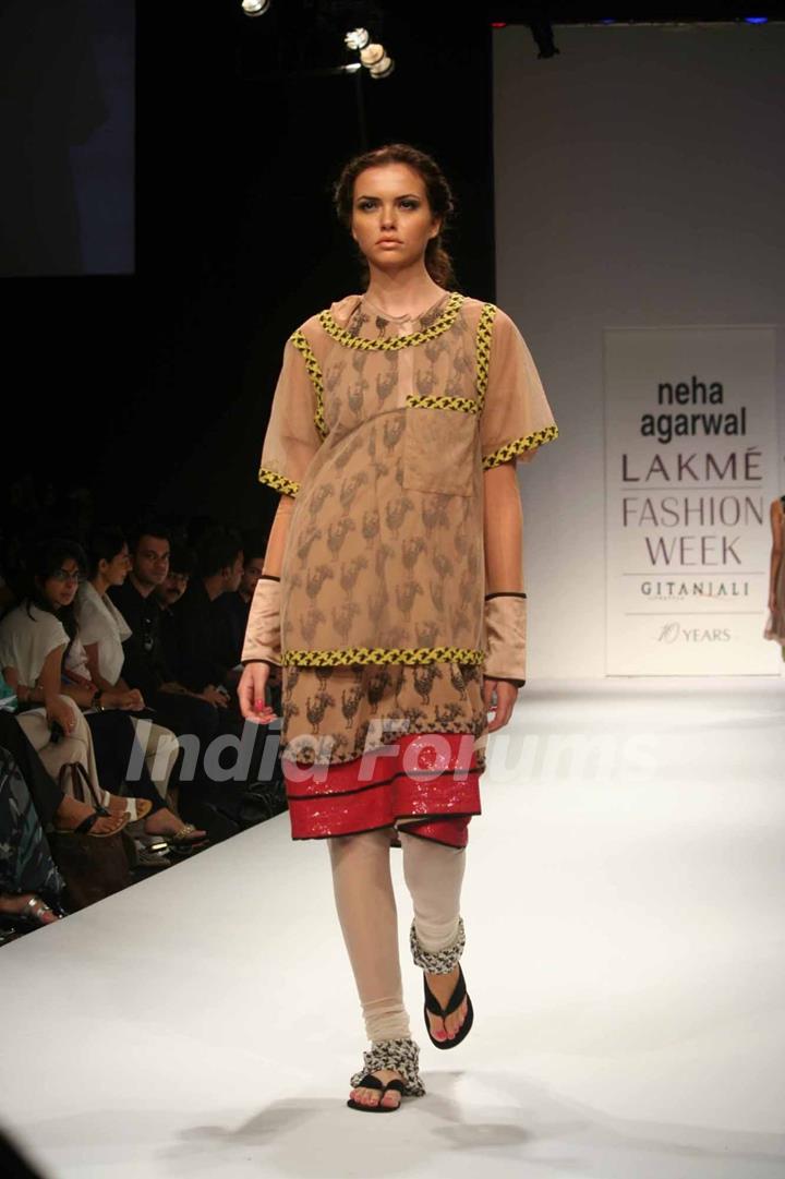 A model walks the runway at the Neha Aggarwal show at Lakme Fashion Week Spring/Summer 2010