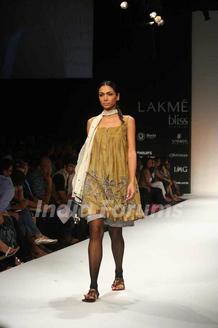 A model walks the runway at the Kiran and Ameghna show at Lakme Fashion Week Spring/Summer 2010