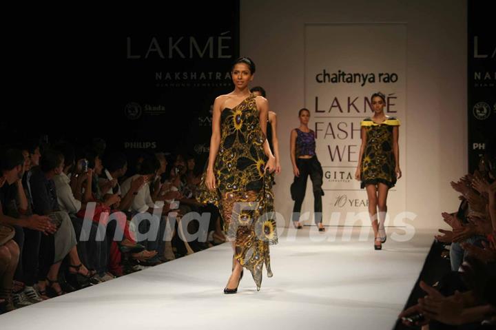 A model walks the runway at the Chaitanya Rao show at the Lakme Fashion Week Spring/Summer 2010 Day 5, in Mumbai