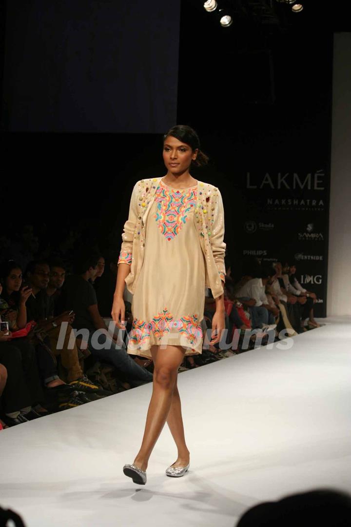 A model walks the runway at Preeti Chandra show at the Lakme Fashion Week Spring/Summer 2010 Day 5, in Mumbai