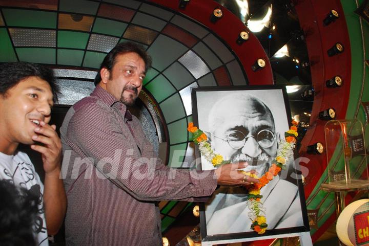 Bollywood actor Sanjay Dutt on the sets of Sa Re Ga Ma Pa L''il Champs on Zee at Famous, in Mumbai