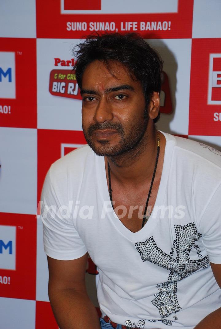 Bollywood Stars Ajay Devgan visit the Big Fm studio in Mumbai [Photo: IANS]