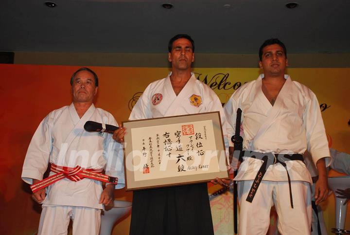 Akshay Kumar honoured with a Katana and a sixth degree Black Belt in Kuyukai Gojuryu Karate in Novotel