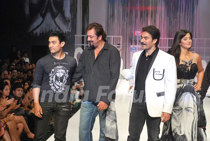 Aamir Khan, Sanjay Dutt and Arbaaz Khan at Salman Khan''s Being Human show at HDIL India Couture Week on Day 2