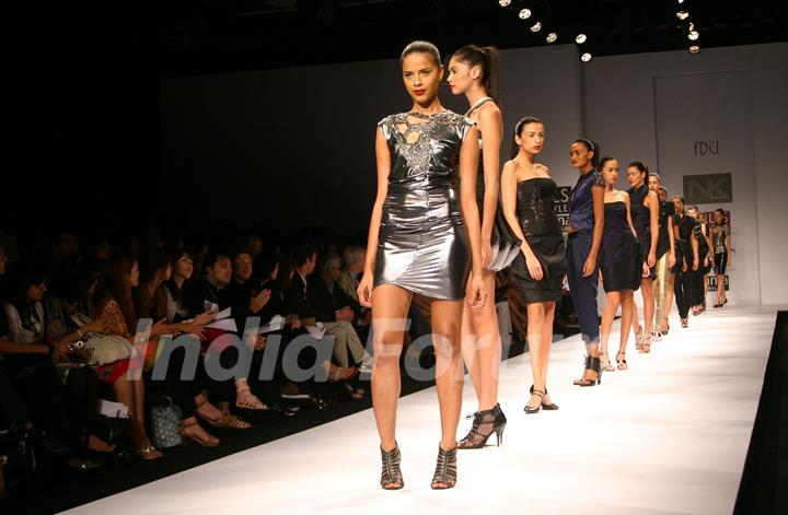 Model walk on the ramp for designer Narendra Kumar wills lifestyle India fashion week in New Delhi on Saturday