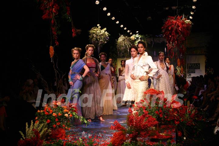 Models on the ramp for designer Tarun Tahliani in Wills Lifestyle India Fashion Week in New Delhi on Saturday 24 Oct 2008
