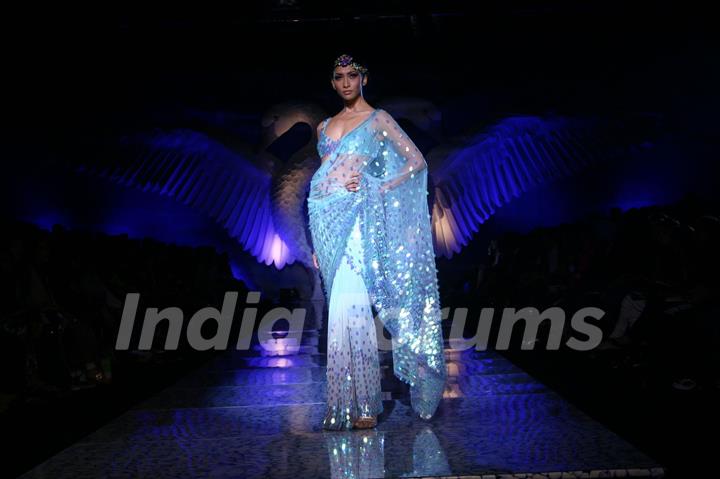 A model showcasing designer Suneet Verma''s creation at the Wills Lifestyle India Fashion week in New Delhi on Tuesday 27 Oct 2009
