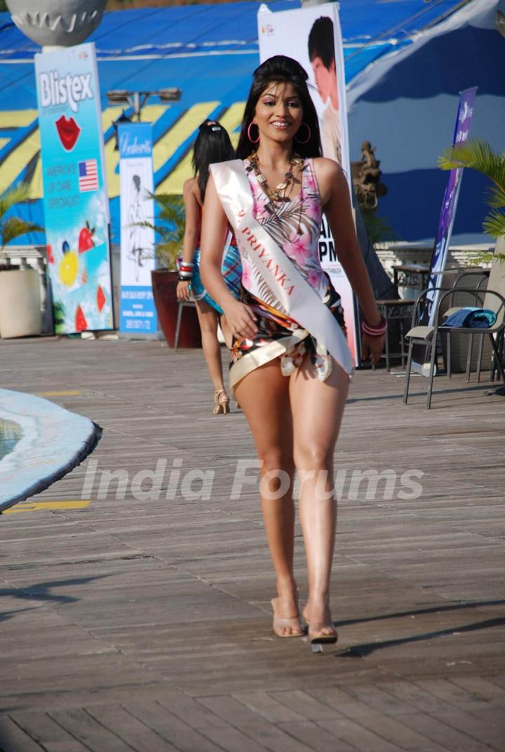 A contestant at Fair One Miss Mumbai Swim Suit Round at Royal Palm