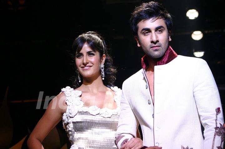 Bollywood stars Katrina Kaif and Ranbir Kapoor at the designer Rohit Bal''s grand finale at the Wills Lifestyle India Fashion Week in New Delhi on Wednesday night 28 Oct 2009