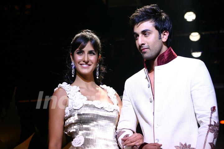 Bollywood stars Katrina Kaif and Ranbir Kapoor at the designer Rohit Bal''s grand finale at the Wills Lifestyle India Fashion Week in New Delhi on Wednesday night 28 Oct 2009