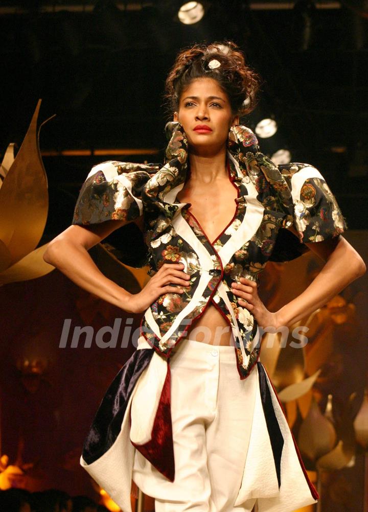 A model showcasing designer Rohit Bal''s grand finale at the Wills Lifestyle India Fashion Week in New Delhi on Wednesday night 28 Oct 2009