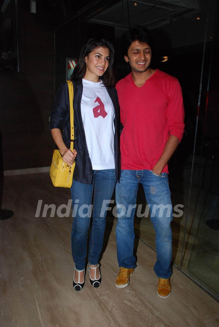 Jacqueline Fernandes and Ritesh Deshmukh at Alladin Premiere in Cinemax