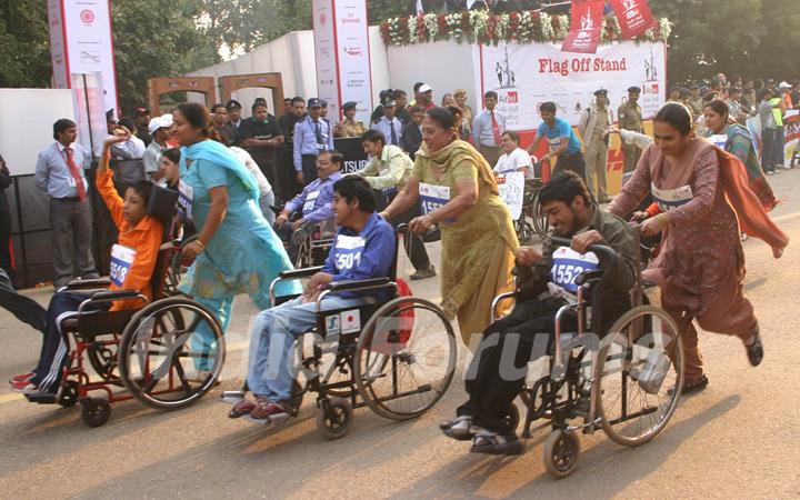 Participants at the Airtel Delhi Half Marathon, in New Delhi on Sunday ( Photo: IANS)