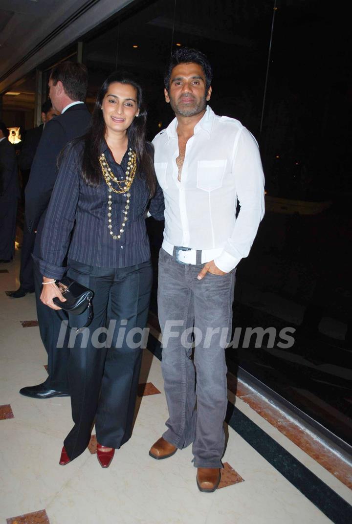 Bollywood actor Sunil Shetty with wife at Human Trafficking NGO Event at Taj land''s End in Mumbai