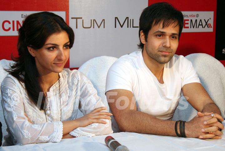 Soha Ali Khan and Imran Hasmi in the press meet of their new film ''Tum Mile'' in a city multiplex in Kolkata on Friday