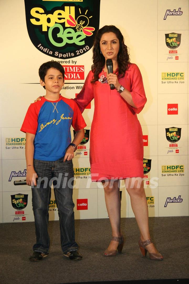 Bollywood Child Actor Darsheel Safary and Tisca Chopra at the Launch of ''HDFC Standard Life Spell Bee- India Spells 2010'' by Alternate Brand Solutions India Limited and HDFC Standard Life in Mumbai on Wednesday, 11 November 2009