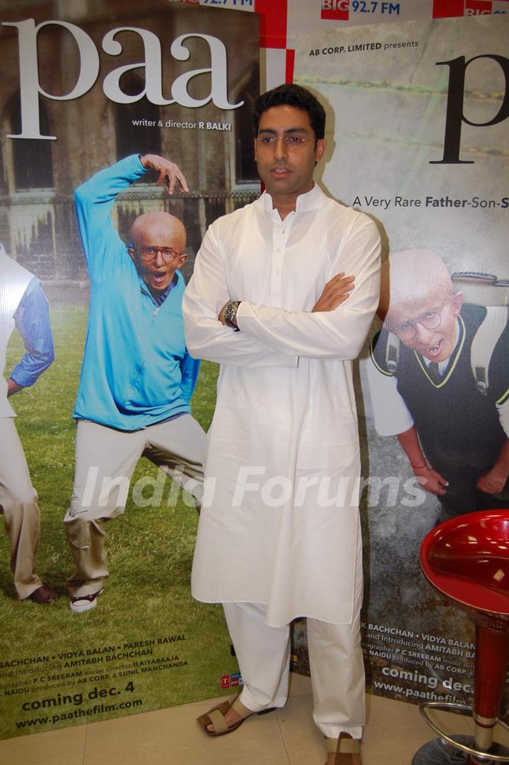 Bollywood Actor Abhishek Bachchan during the promotion of forthcoming film ''Paa'' at BIG FM 927 in Mumbai on Monday, 16 November 2009