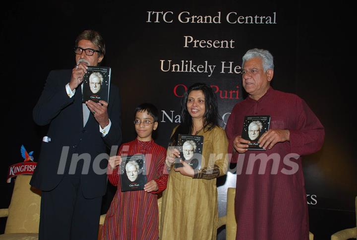 Bollywood actor Amitabh Bachchan at the unveiling of Om Puri''s book &quot;Unlikely Hero&quot;