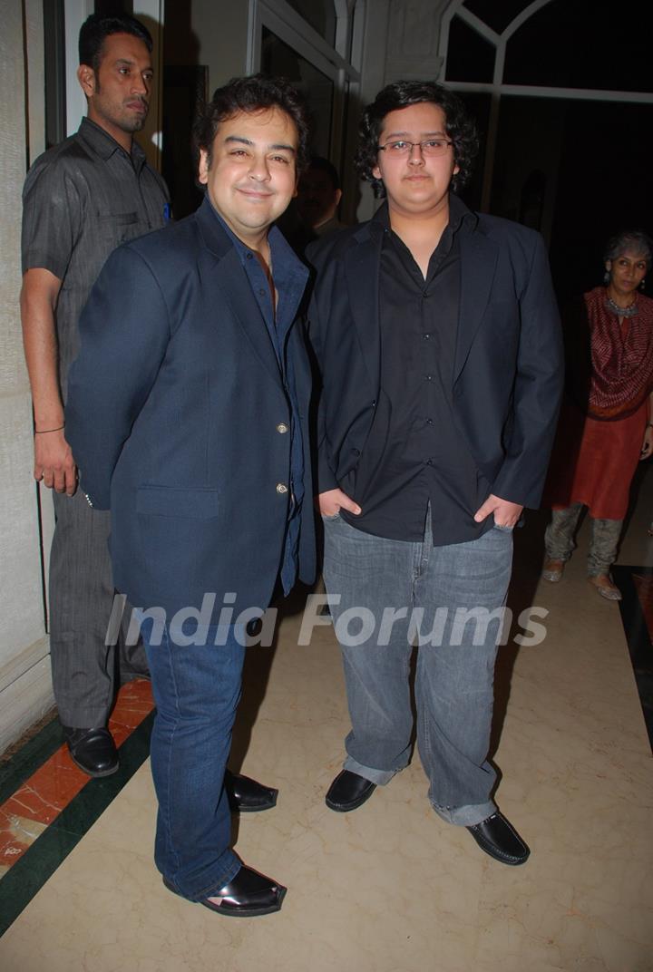 Azaan With his singer dad Adnan at the unveiling of Om Puri''s book &quot;Unlikely Hero&quot;