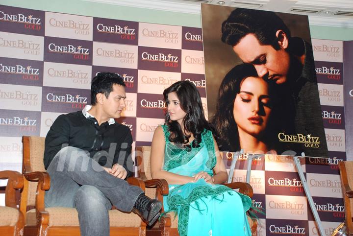 Bollywood actor Aamir Khan and Katrina Kaif at &quot;Cineblitz Gold&quot; issue launch in Taj Lands End