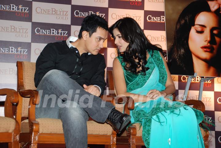 Bollywood actor Aamir Khan and Katrina Kaif at &quot;Cineblitz Gold&quot; issue launch in Taj Lands End