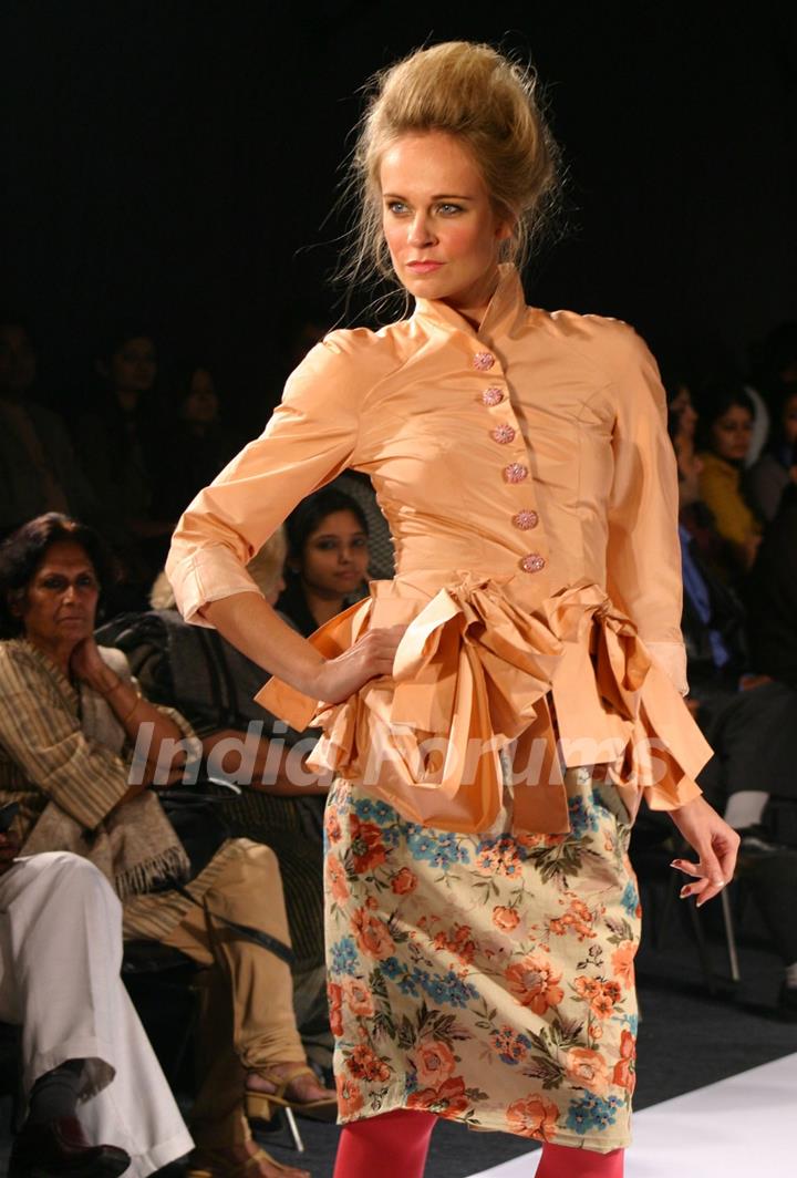 A Model showcasing designer Tina Haagensen''s creation at the ''''India International Fashion Week'''' at Gurgaon on Thursday