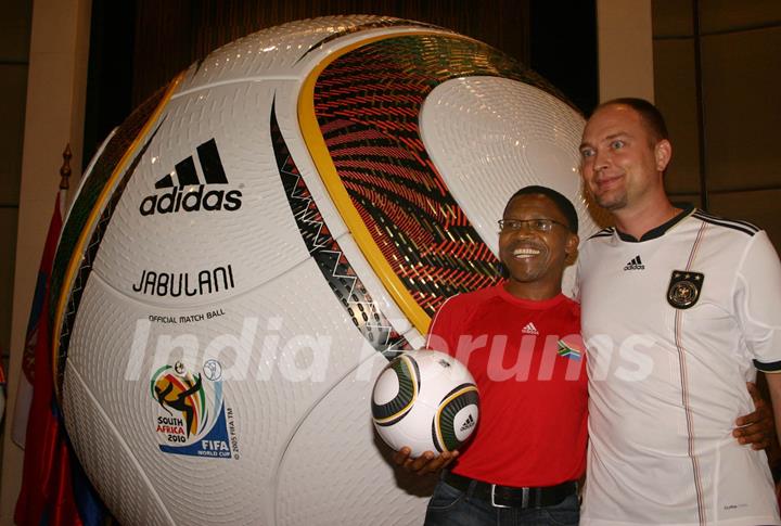 South African high commissioner Francis and MD Adidas Andreas Gellner at the signing the match ball, in New Delhi on Friday night (IANS: Photo)