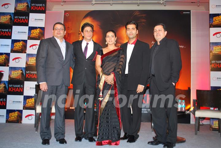 Bollywood actors Shah Rukh Khan, Kajol and Karan Johar at &quot;My Name Is Khan Press Meet&quot; at JW Marriott