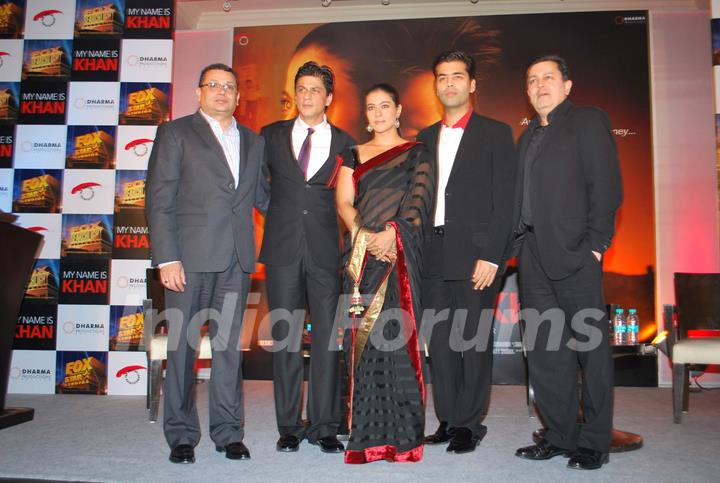 Bollywood actors Shah Rukh Khan, Kajol and Karan Johar at &quot;My Name Is Khan Press Meet&quot; at JW Marriott