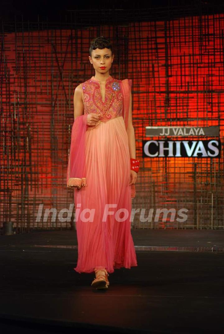 A model walking at designers Gauri, Nainika and JJ Valaya Show at Chivas Tour at Grand Hyatt