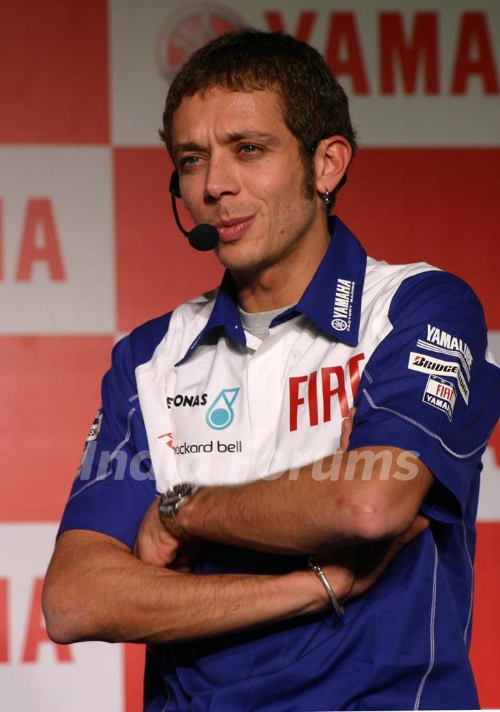 Motogp world champion Valentino Rossi at a press meet in New Delhi on Sunday