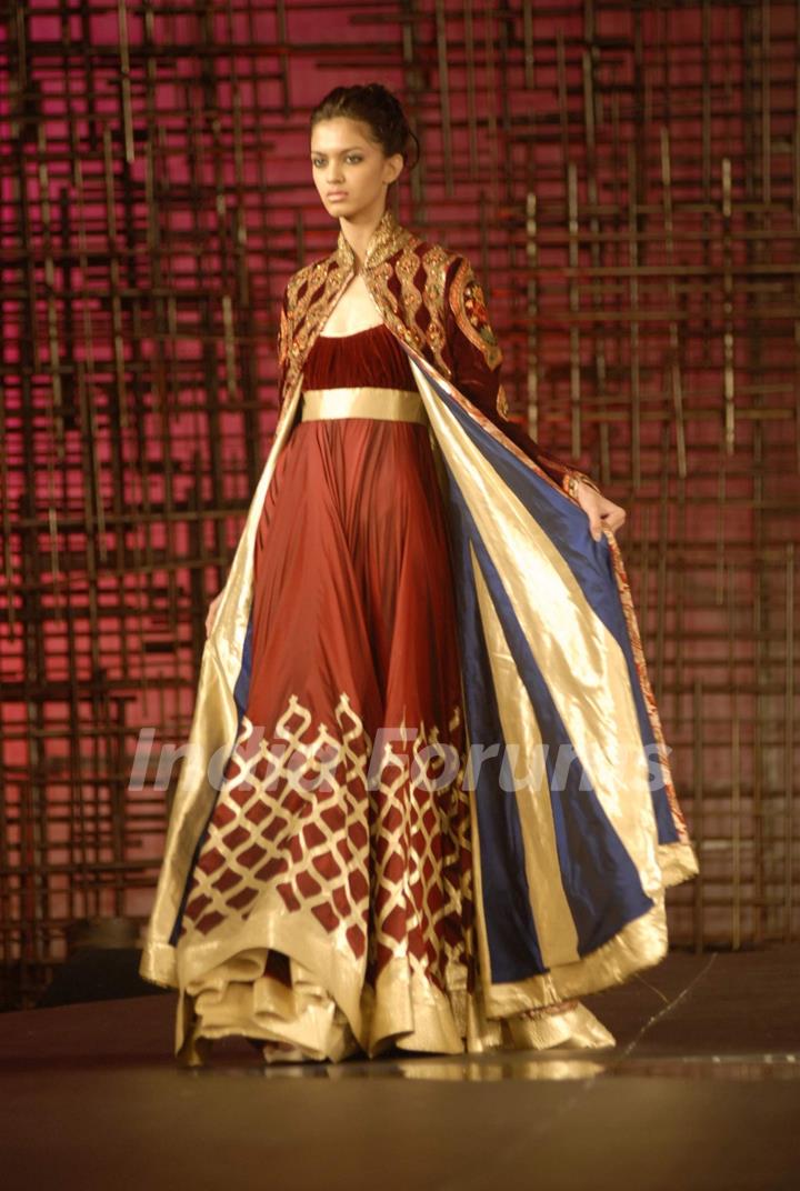A model walking at designer Rohit Bal Show at Chivas Studio in Grand Hyatt Mumbai on Sunday Night