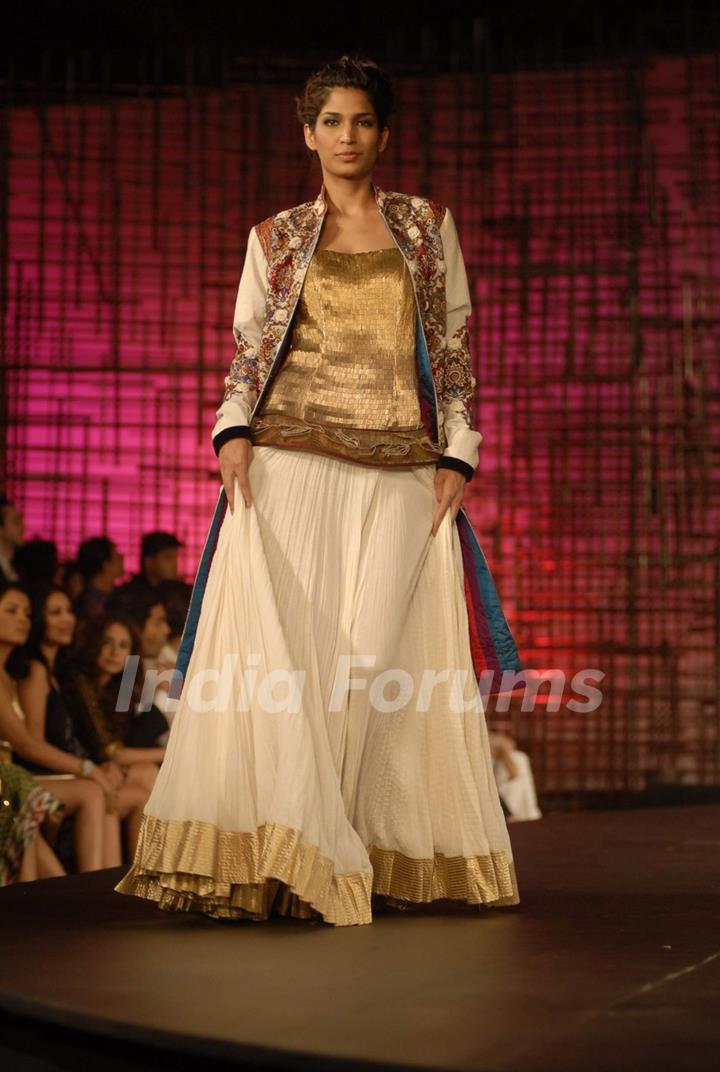 A model walking at designer Manish Malhotra Show at Chivas Studio in Grand Hyatt Mumbai on Sunday Night