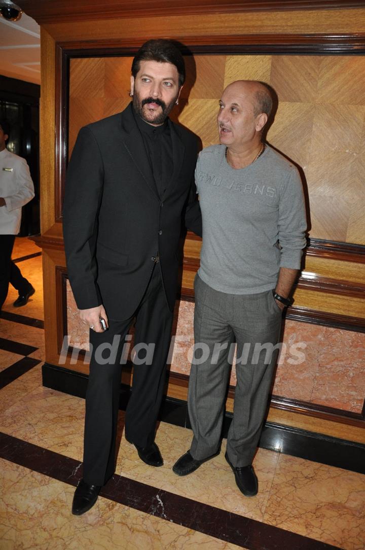 Bollywood actors Aditya Pancholi, and Anupam Kher at the music launch of &quot;Striker&quot; in Mumbai