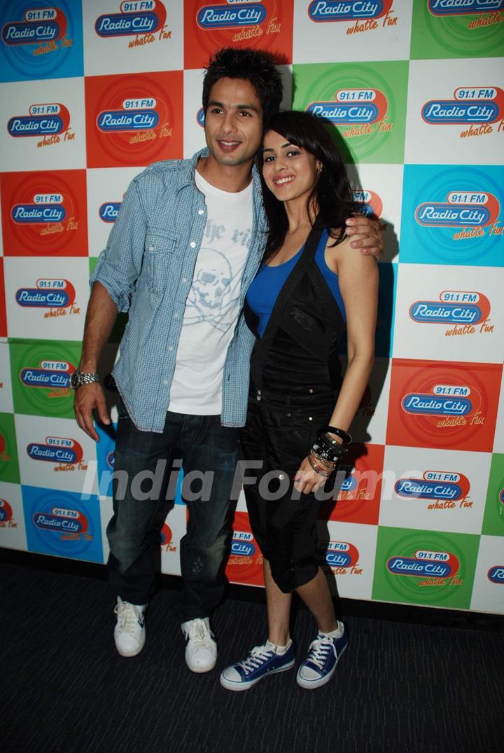 Bollywood actors Shahid Kapoor and Genelia D'' Souza at the promotional event of their upcoming movie &quot;Chance Pe Dance&quot; at Radio City 911 FM