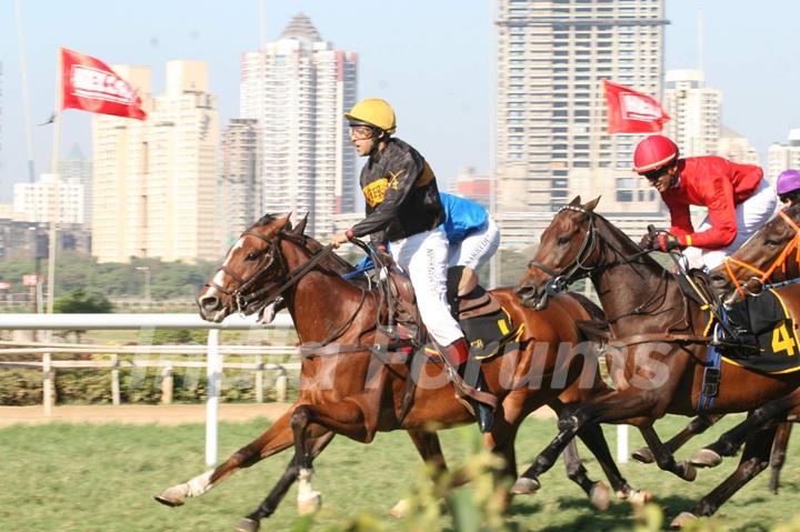 Bollywood actor Salman Khan rides a horse at Hello Million race in Mumbai