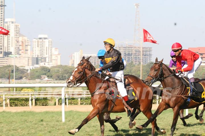 Bollywood actor Salman Khan rides a horse at Hello Million race in Mumbai