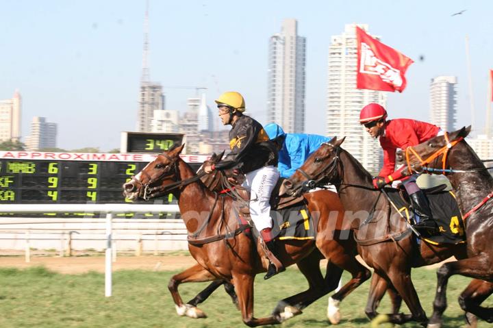 Bollywood actor Salman Khan rides a horse at Hello Million race in Mumbai