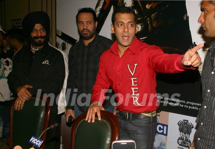 Bollywood actor Salman Khan in New Delhi to promote his film ''''Veer'''' on Tuesday 19 Jan 2009