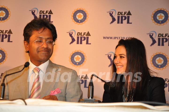 Lalit Modi and Preity Zinta at IPL Players Auction Media Meet at Trident, BKC, Mumbai