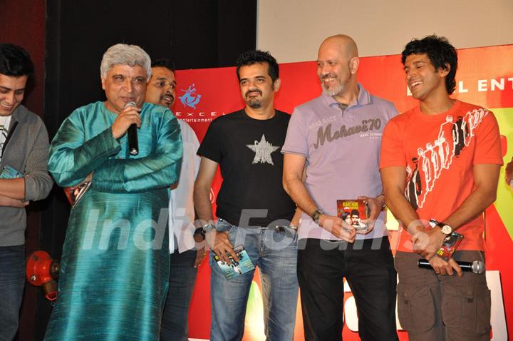 Javed Akhtar, Shankar Mahadevan, Ehsaan, Loy and Farhan Akhtar at &quot;Karthik Calling Karthik Film Music Launch&quot; in Cinemax